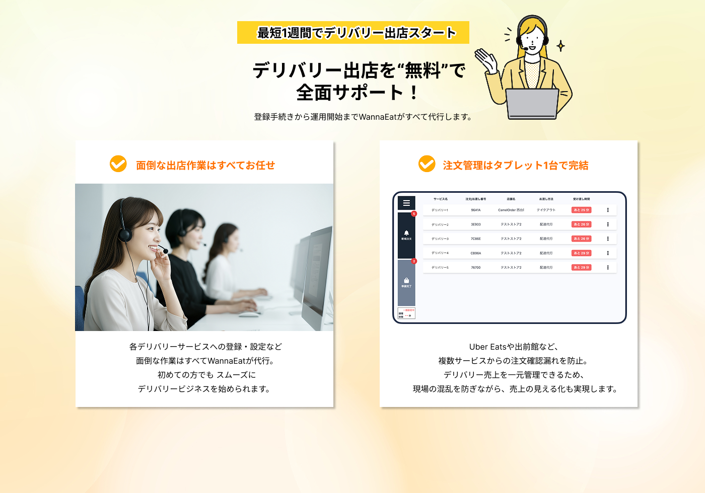 デリバリー出店を無料で全面サポート